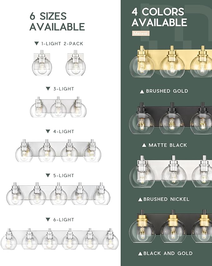 METWET Bathroom Light Fixtures, 6 Light Brushed Nickel Vanity Light, 38 Inch - Image 7