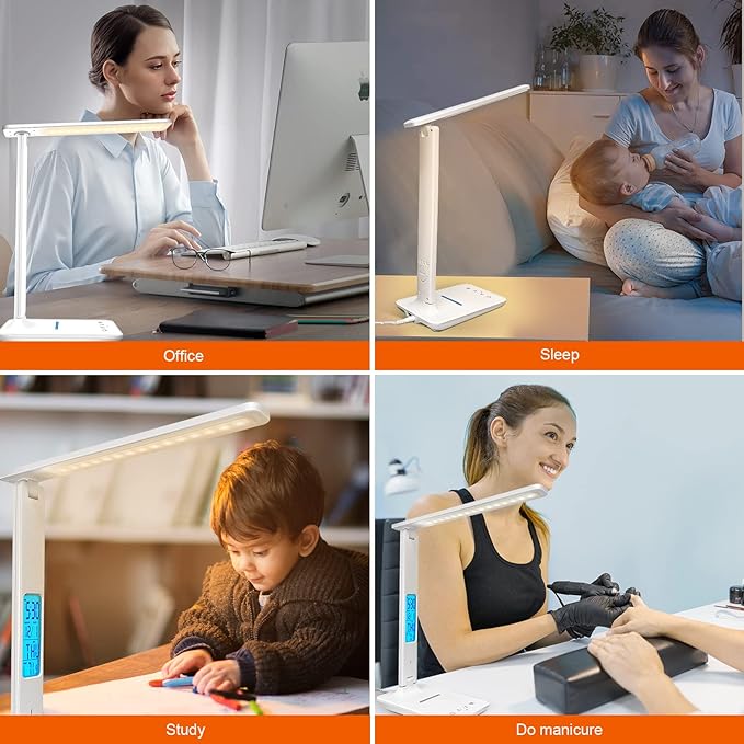 snsok Desk Lamp with Wireless Charger, USB Charging Port, Dimmable Office Desk - Image 6