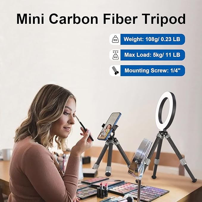 LEOFOTO Carbon Fiber Small Tabletop Travel Tripod, Weight 108g/0.23lb, Maxload - Image 2