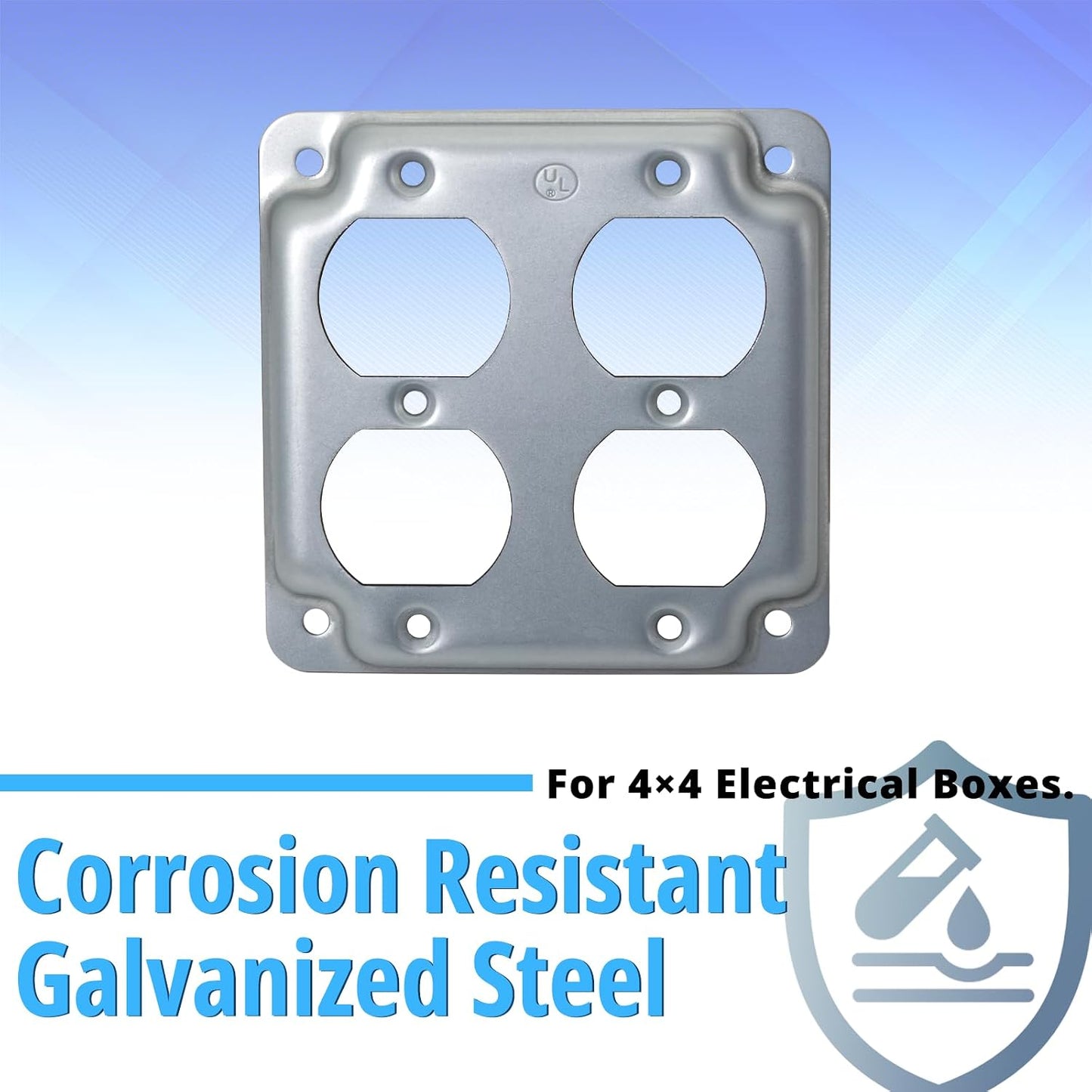 4-in Metal Electrical Box Cover, Pack of 1 | Features 1/2-in Projection; 2-Gang; Square Outlet Cover Plate; Galvanized Steel Material.