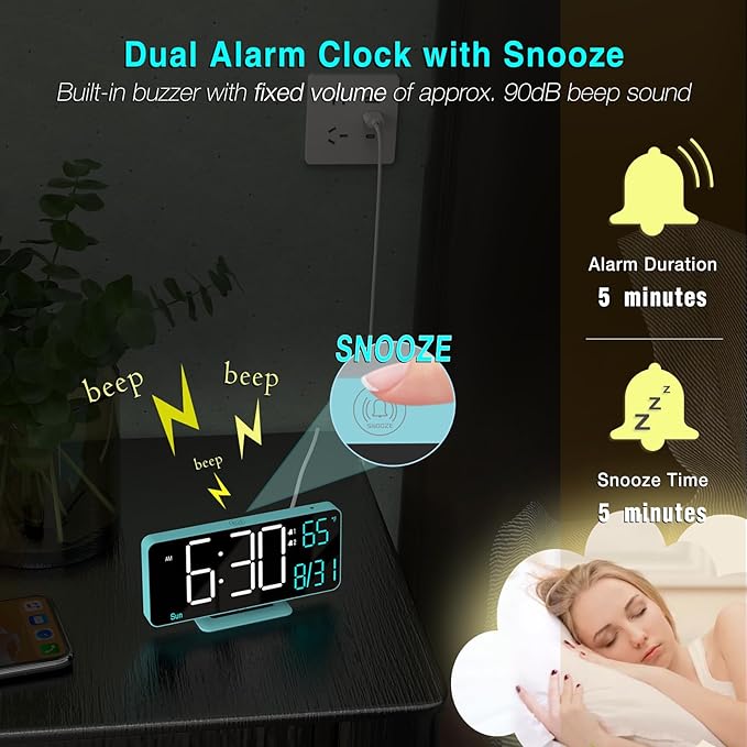 KOSUMOSU Digital Alarm Clock, 6.7in Digital Clock - Image 5