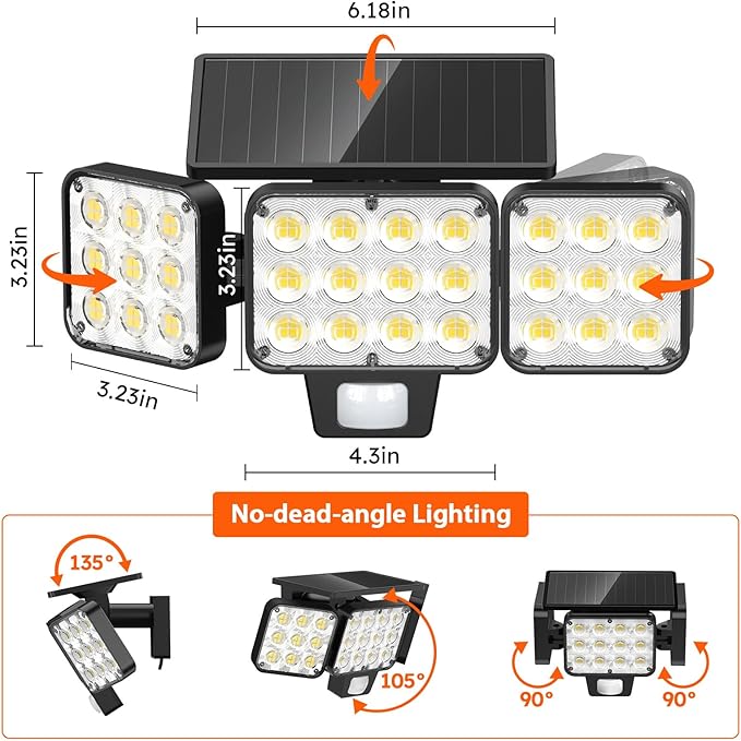 WdtPro Solar Lights Outdoor Waterproof 1 Pack, 3500LM Super Bright Motion - Image 8