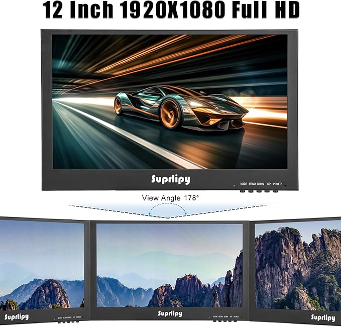 Suprlipy 12 Inch Mini Small HDMI Monitor 1920x1080 16:9 IPS Metal Housing LCD - Image 3