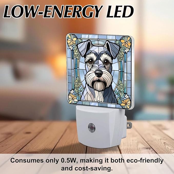 PODMemory Miniature Schnauzer Stained Glass Night Lights Plug into Wall - Image 6