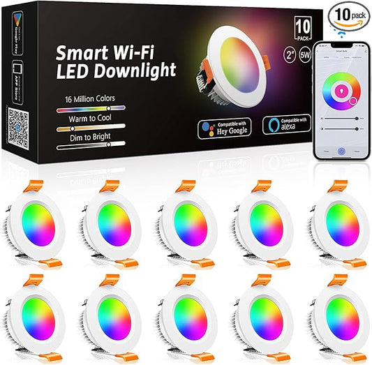 inShareplus 10 Pack 2 Inch Smart Recessed Lighting, WiFi LED Downlight 5W 120V by YAMAWIROU