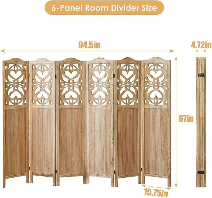 ALeesing 6 Panel Room Divider Fully Assembled, Carved Room Dividers and Folding - Image 2