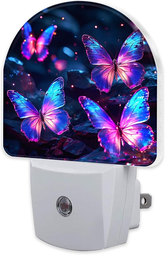 sndheke Glowing Purple Butterflies Night Light Plug into Wall, Neon Butterfly by sndheke