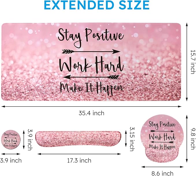 iCasso Mouse Pad, Large Pink Desk Mat Set, 4in1 XXL Mousepad + Keyboard Wrist - Image 2