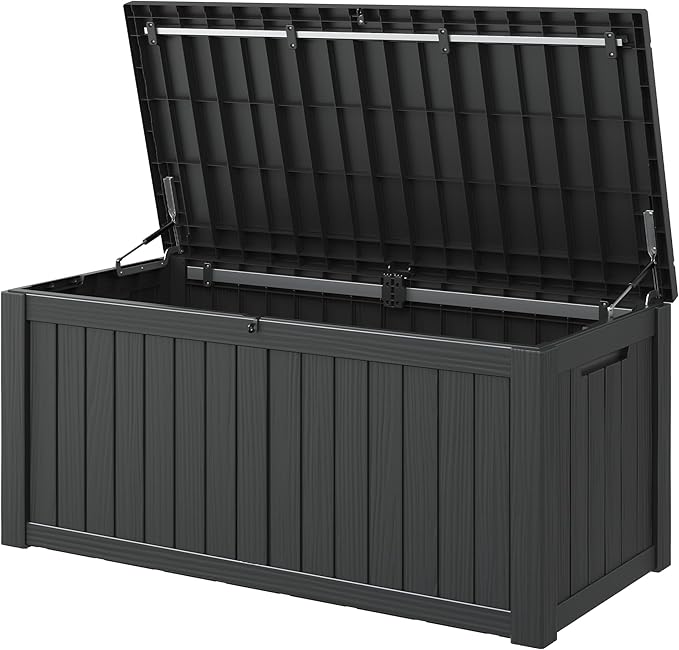 Outdoor Storage Box, 120 Gallon Deck Box, Resin Waterproof Outside Storage Bench by NUNULAB