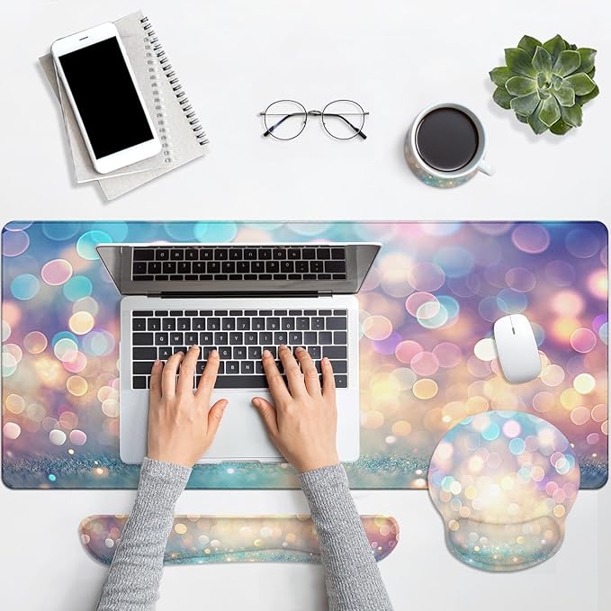 Britimes Abstract Pink and Blue Glitter Keyboard Mouse Pad Set 4in1 Large - Image 6