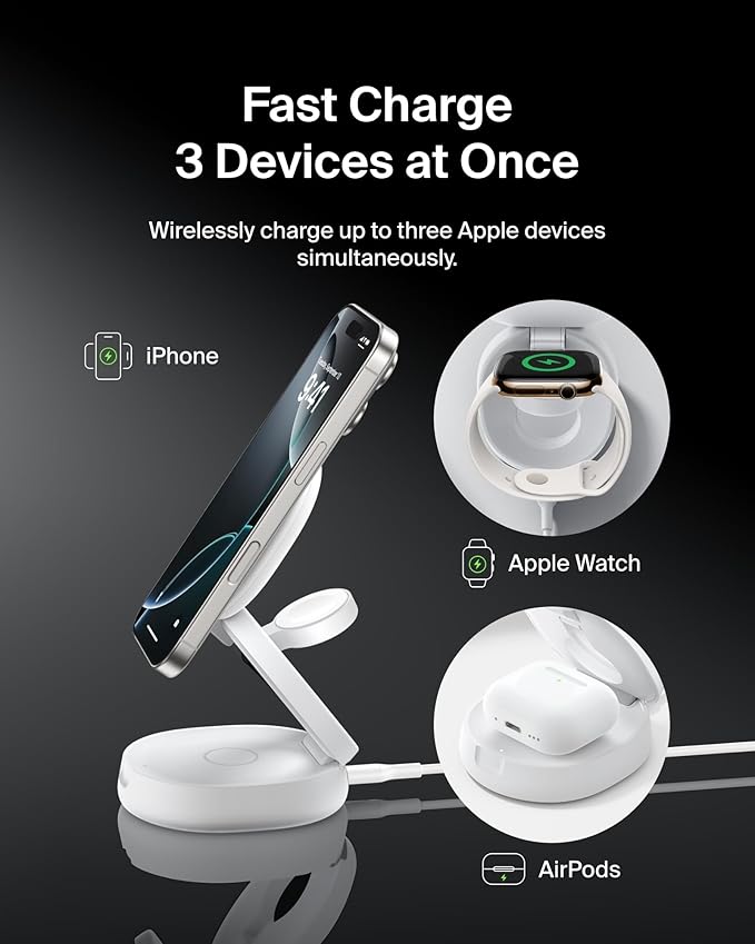 Belkin MagSafe Charger Compatible, 3-in-1 Qi2 15W Wireless Charging Station - Image 2