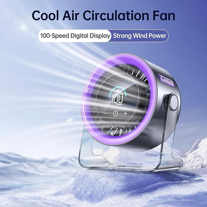 Coolhill USB Desk Fan for Bedroom: 100 Speeds Digital Display Quiet Table Fan - Image 2