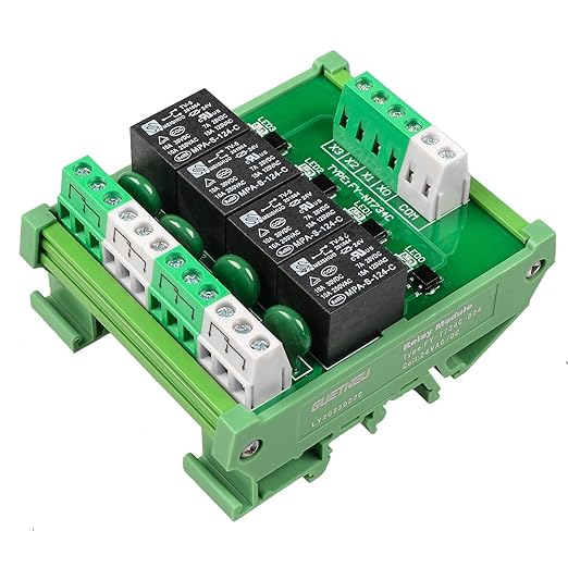 GUETNEU Relay Board, Relay Module 4 Channel 1 SPDT DIN Rail Mount 24V DC/AC - Image 2