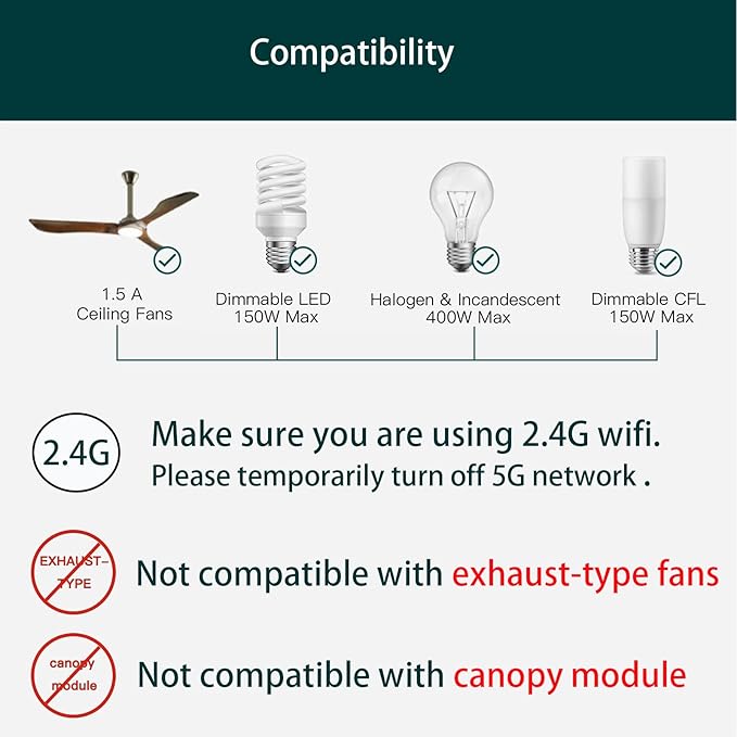 Humpptom Universal Ceiling Fan Remote Control, Ceiling Fan Wall Switch UC9050T - Image 6