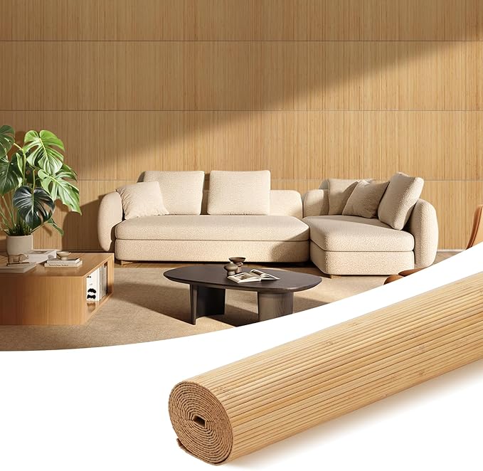 OUZUGIE 1 Pack 96x24 Inch Natural Bamboo Wall Panel – Yellow Burned Pole Wrap by OUZUGIE