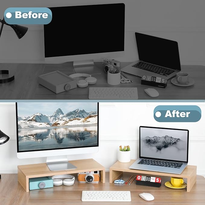 TEAMIX 2 Pack Monitor Stand Riser-20 inch, Wooden Desktop Riser - Image 7