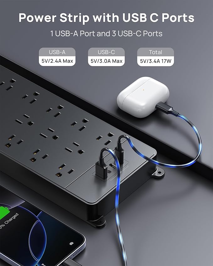 TROND 360° Rotating Flat Plug, Surge Protector Power Strip, 13AC Widely Spaced - Image 7