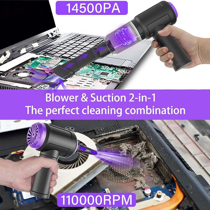Meudeen 14500 Pa Computer Vacuum Cleaner Mini & 110000RPM Compressed Air Duster - Image 2