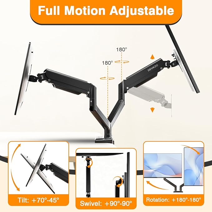 XEVKZO Dual Monitor Arms, Gas Spring Monitor Arms - Image 3