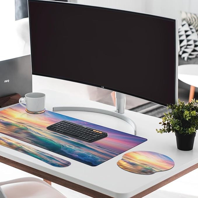 Britimes Sunset Beach Keyboard Mouse Pad Set 4in1 Large Mousepad+Keyboard Wrist - Image 7