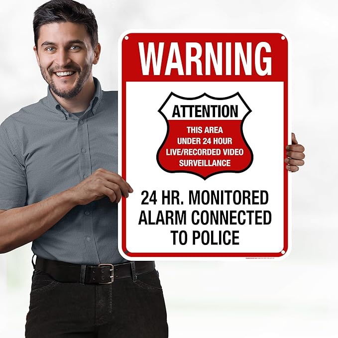Warning 24 HR. Monitored Alarm Connected To Police Sign, 18x24 Inches, 55 mil - Image 2