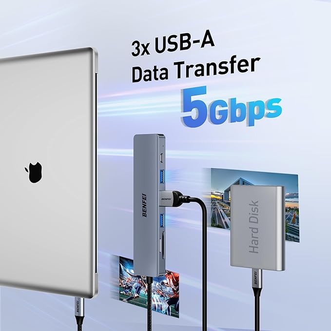 BENFEI USB C HUB 7-in-1 with HDMI, 100W Power Delivery, 3*USB 3.0, SD/TF Card - Image 4