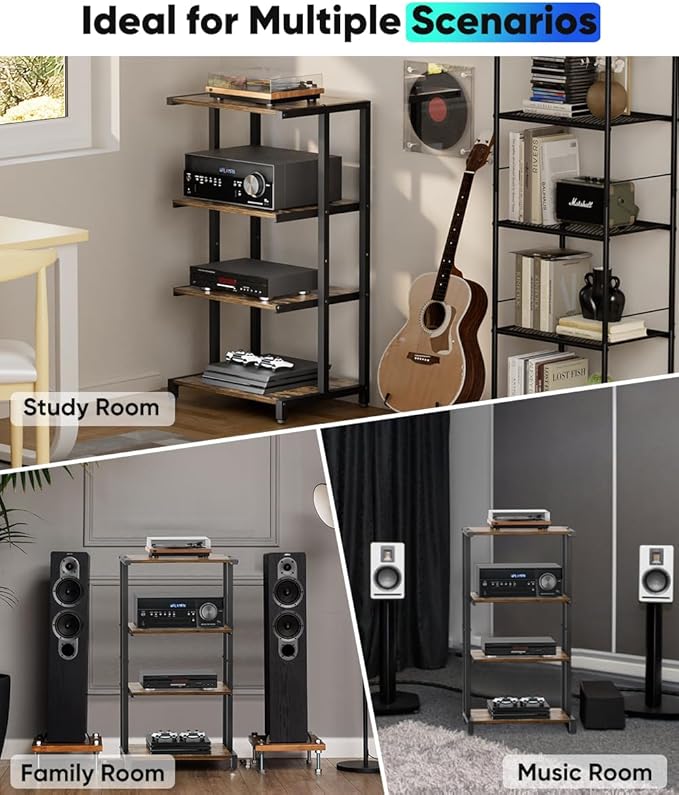 Ardier 4-Tier Wooden Media Stand, AV Media Stand Corner Shelf - Image 6
