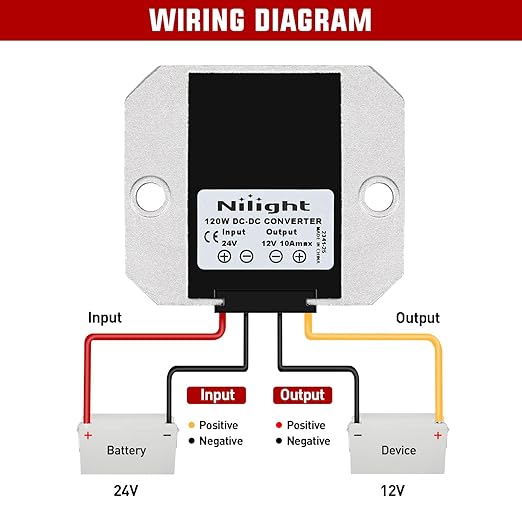 Nilight 24V to 12V Voltage Converter 120W 10A Regulator Step Down to 12VDC - Image 3