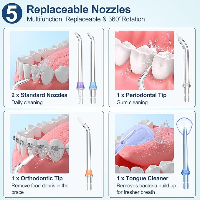 Dental Flosser with 5 Modes, Cordless Travel Dental Flosser, Rechargable - Image 6