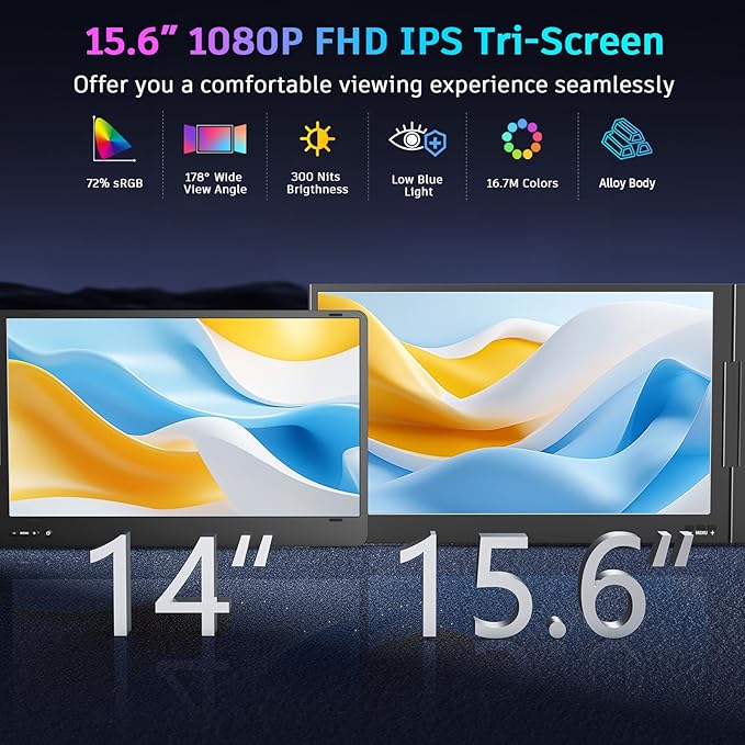 QQH Laptop Screen Extender, 15.6” Triple Portable Monitor - Image 5