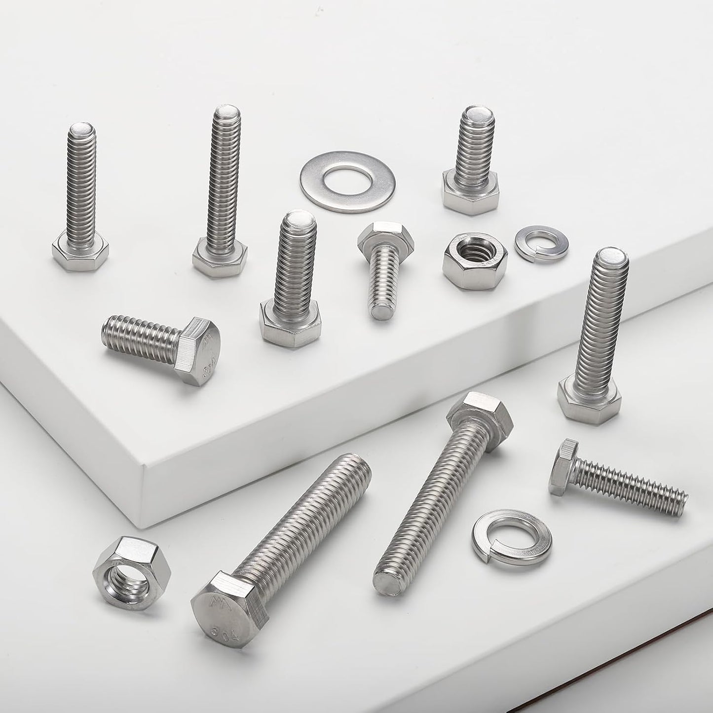 267PCS Hex Bolts and Nuts Assortment Kit,1/4-20, 5/16-18, 3/8-16 Bolt Nut and Flat Washers Assorted,304 Stainless Steel, Fully Threaded