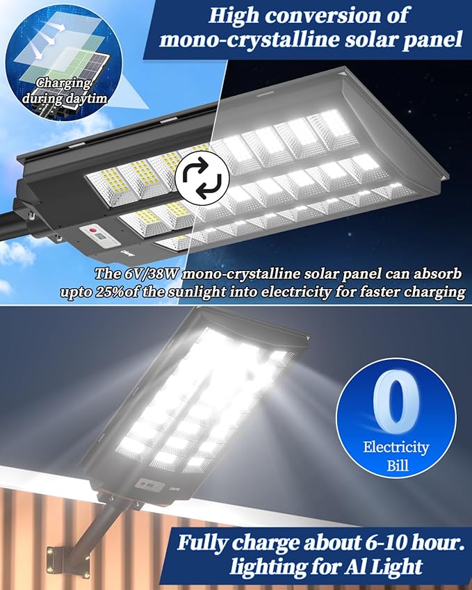 Ofuray Of-8800W Solar Street Lights Outdoor, 6500k Solar Security Flood Parking - Image 2