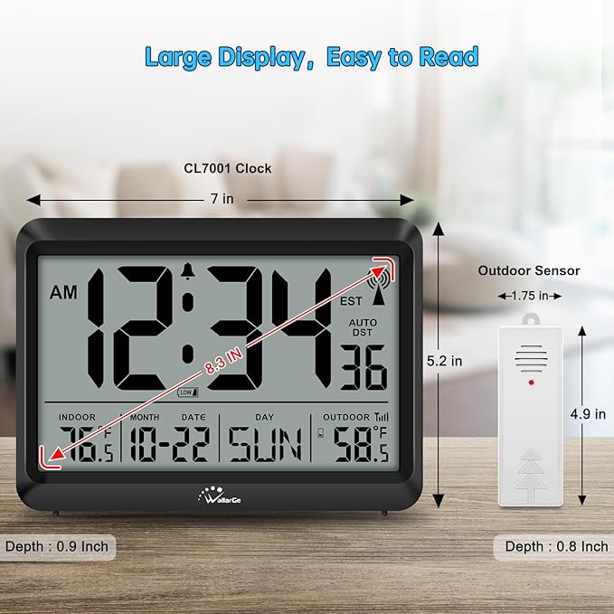 WallarGe Atomic Clock with Indoor Outdoor Temperature - Image 2