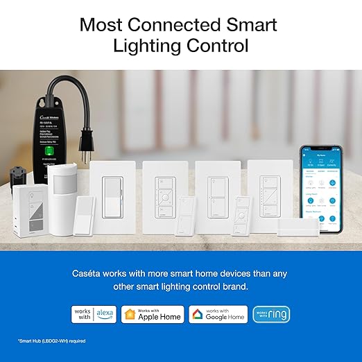 Lutron Caseta Original Smart Dimmer Switch Kit w/ Hub, - Image 5
