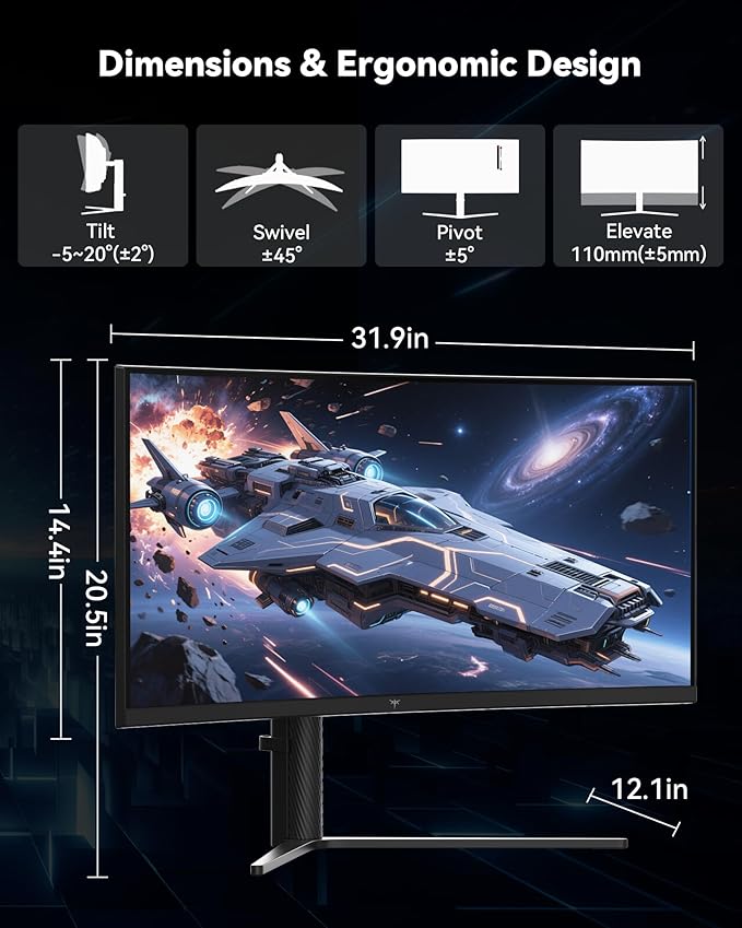 KTC 34 Inch UWQHD Curved Gaming Monitor, 3440x1440 Ultrawide PC Monitor 1500R - Image 9