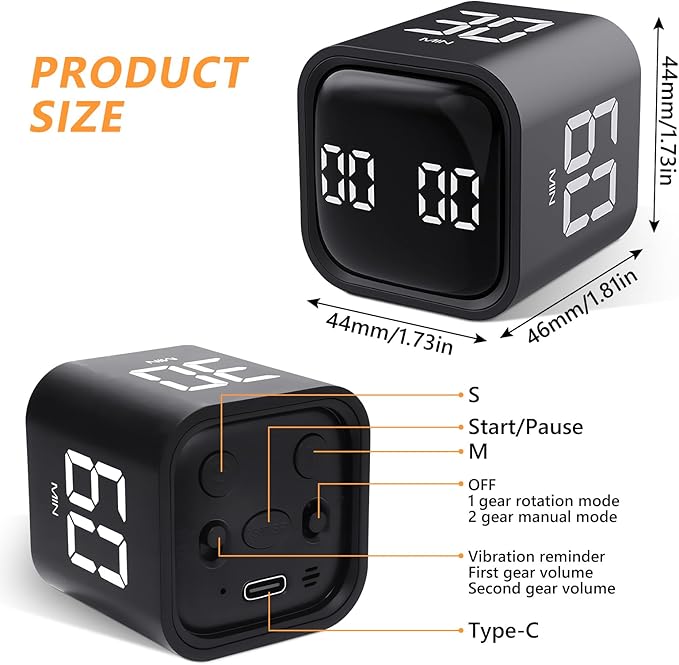 GuDoQi Multi-Function Cube Timer, 5/10/30/60 Min & Custom Count Down, Included - Image 2