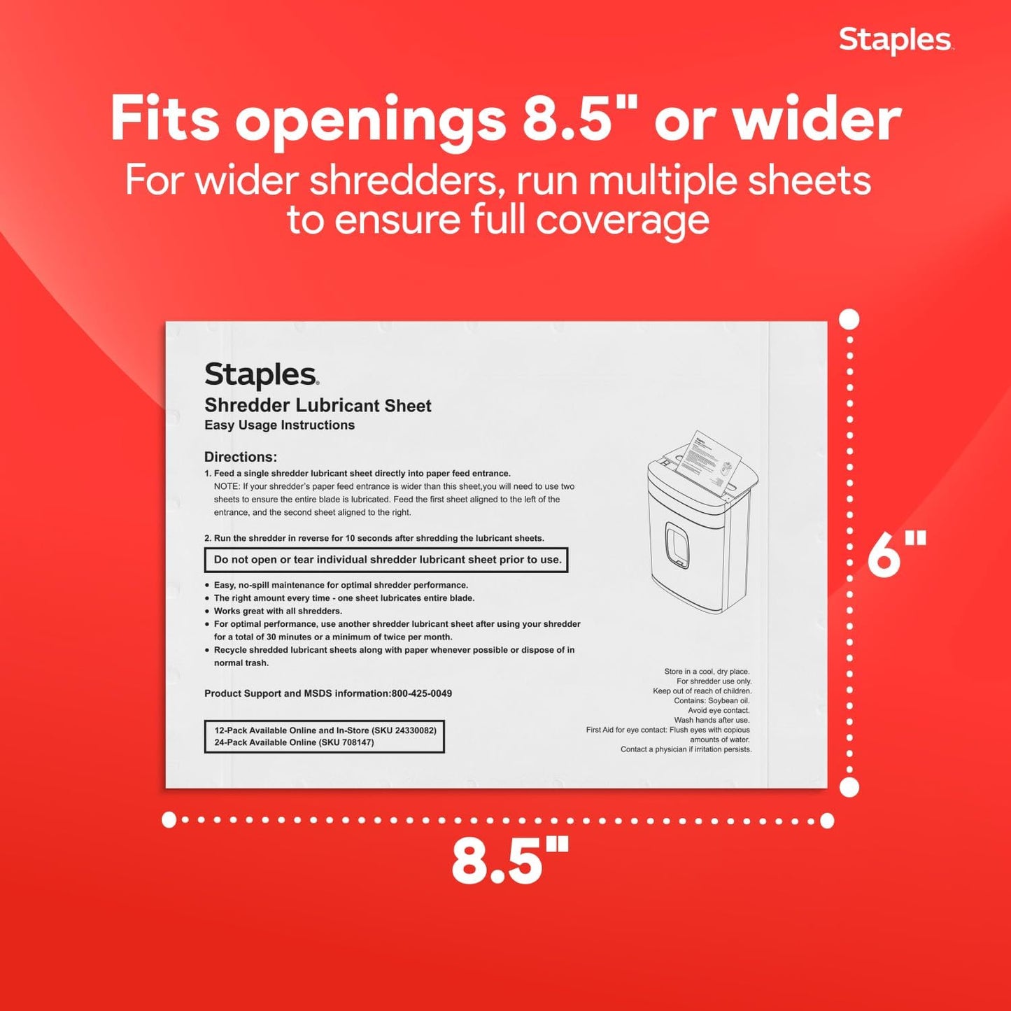Staples Shredder Lubricant Sheets, Reduces Friction & Noise, 24-Pack | Keeps shredder blades sharp and running smoothly for longer machine life.