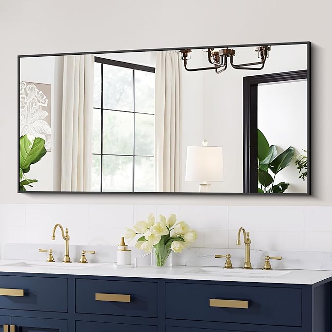 48x24In Black Bathroom Mirror for Wall, Rectangle Mirrors by Welcometocofeny