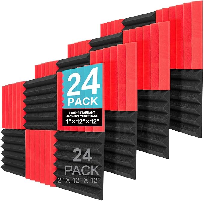 JBER 24 Pack Red and Charcoal Acoustic Panels Studio Foam Wedges Fireproof by JBER