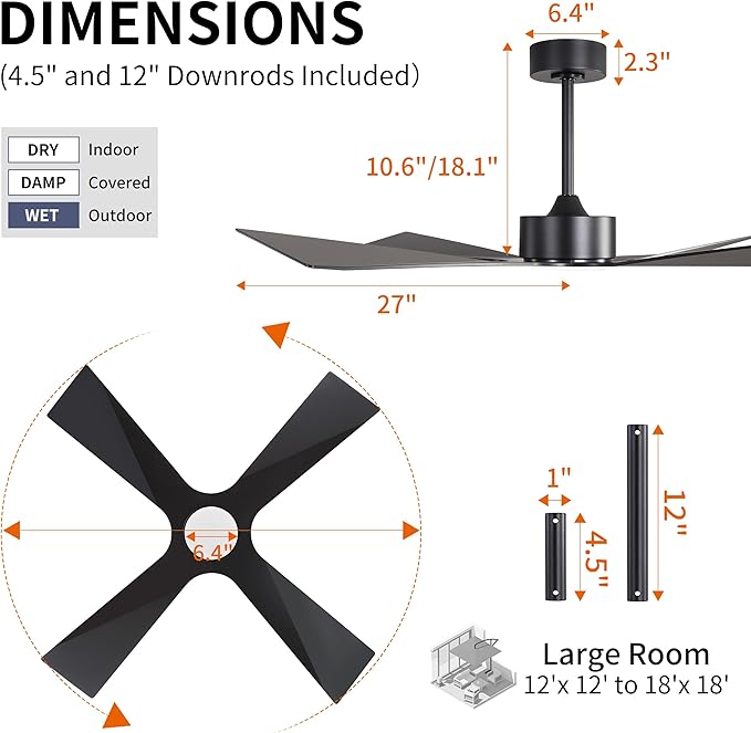 WINGBO 54" Wet Rated Outdoor Ceiling Fan - Image 4