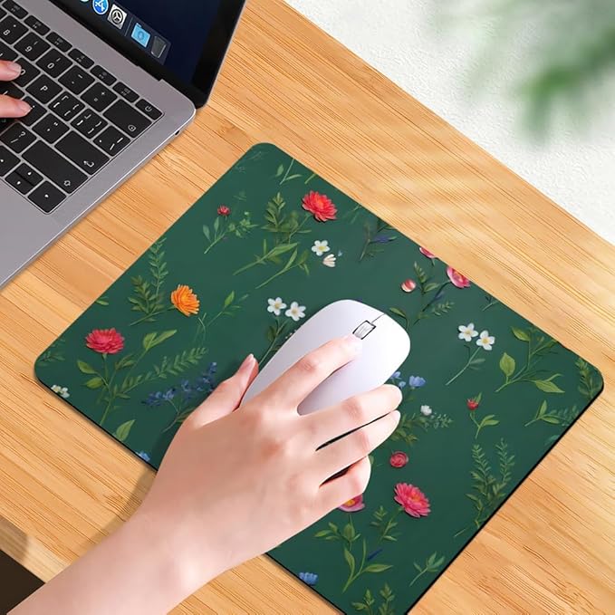 Flower Branch Pattern Cute Square Mouse pad, Waterproof, Anti Slip Rubber Base - Image 7