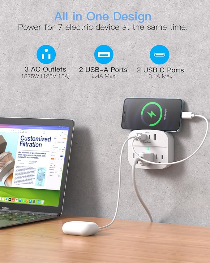 1 Pack Multi Plug Wall Outlet Splitter - Image 2