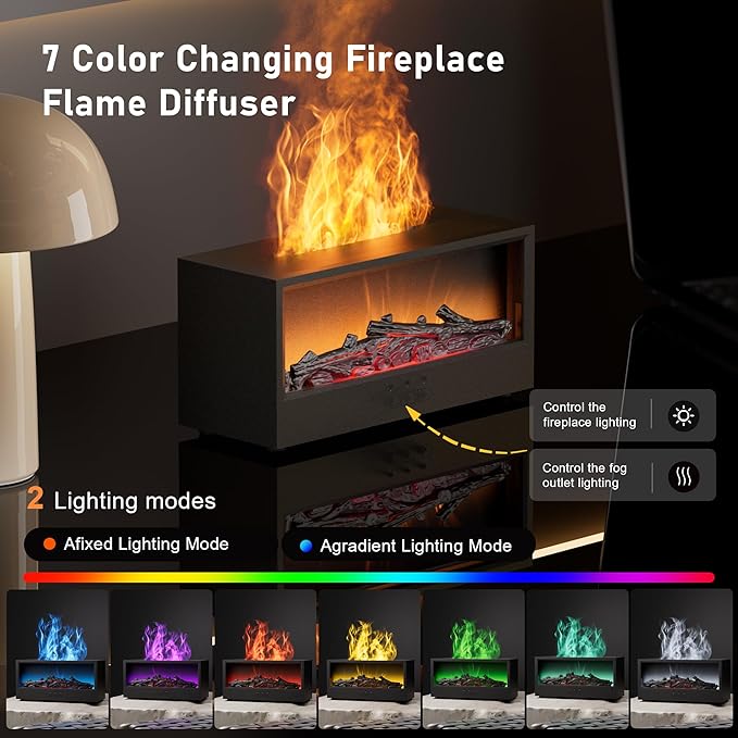 Fireplace Flame Air Diffuser Humidifier, 7 Colors Aromatherapy Essential Oil - Image 5