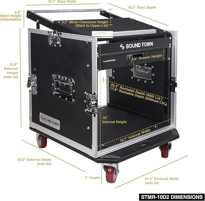 Sound Town High-Quality 1/2” Plywood 10U PA DJ Pro Audio Rack/Road ATA Case - Image 4