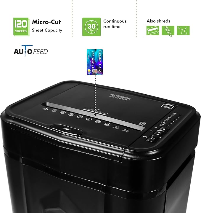 Aurora AU120MA 120-Sheet Auto Feed High Security Micro-Cut Paper Shredder / 30 - Image 2