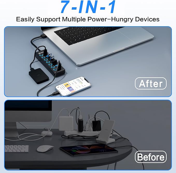 7-Port USB 3.0 Hub, Data USB Hub Splitter - Image 6