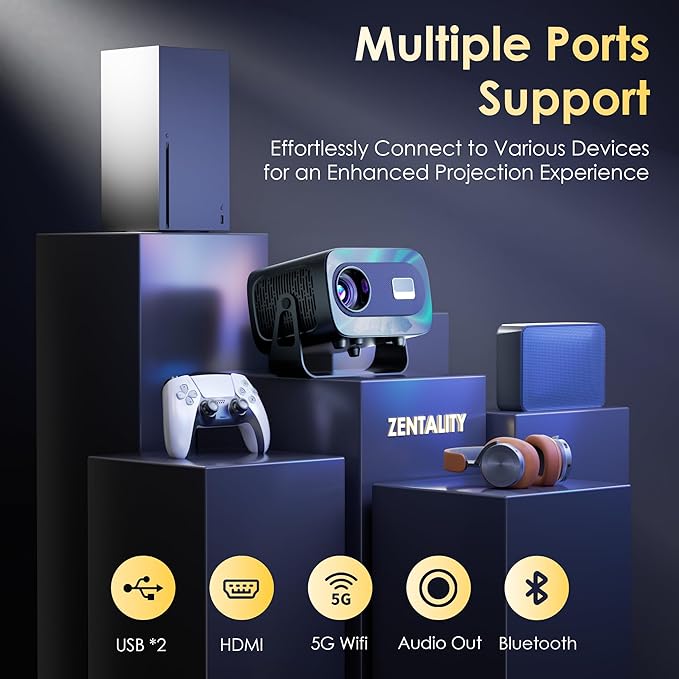 ZENTALITY Projector with WiFi and Bluetooth, Electric Focus & Vertical Keystone - Image 7