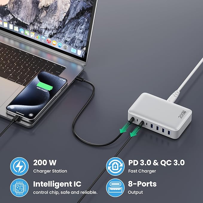 USB C Charger 200W USB C Charger Block, Upgraded GaN III 8-Port Fast Charging - Image 5