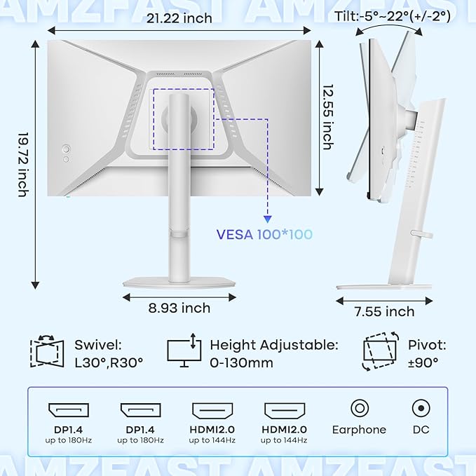 Amzfast 24 Inch Gaming Monitor 180Hz QHD 2k 2560 ×1440p Monitor, 1ms G-SYNC - Image 9