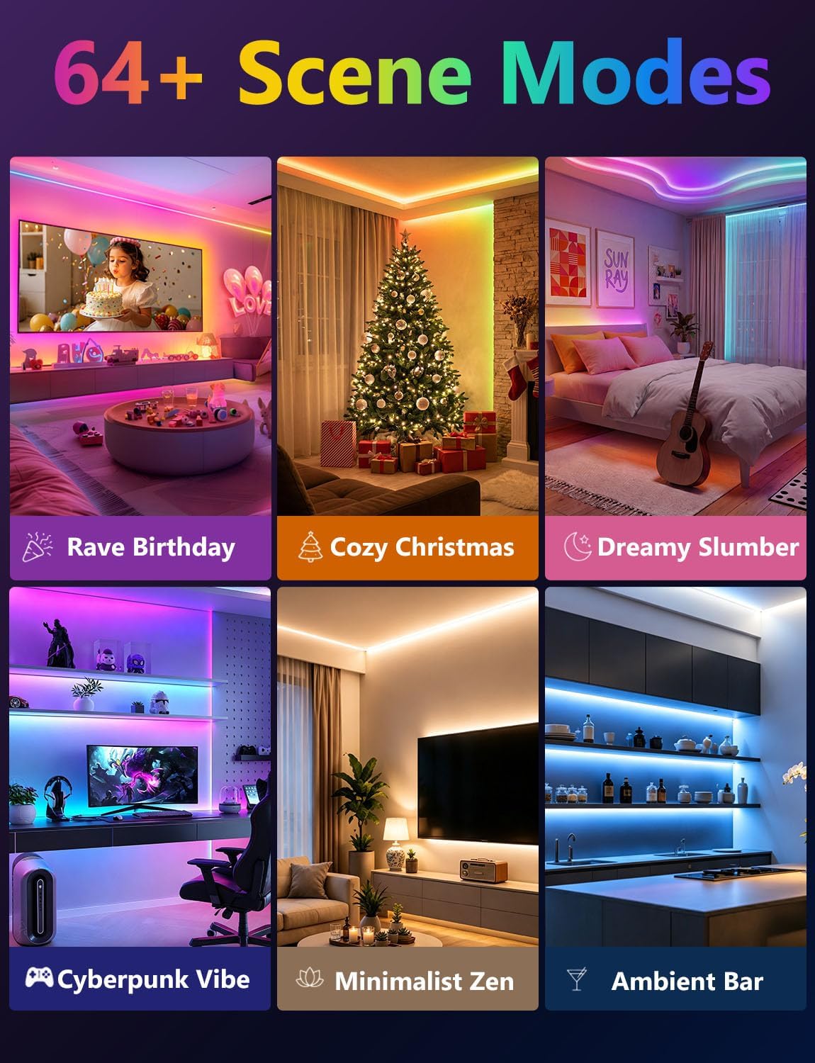 MFWW 100ft RGB+IC LED Strip Lights, LED Lights for Bedroom, Smart Control